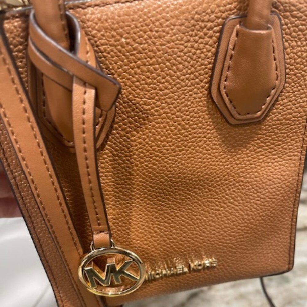 MICHAEL KORS, Brown Leather, Gold Tone Hardware, Mini Crossbody Bag